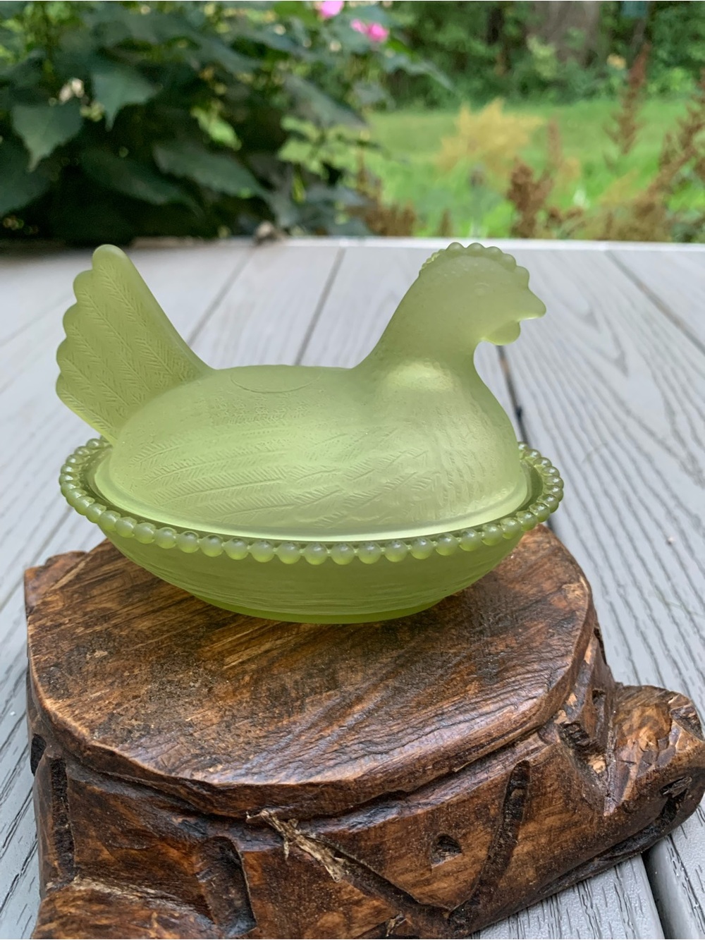 Rosie’s Closet Sage Green Glass Hen on Nest